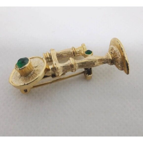 Vintage Gold-Toned Old Fashioned Rotary Telephone Brooch With Green Rhinestones - Picture 10 of 11